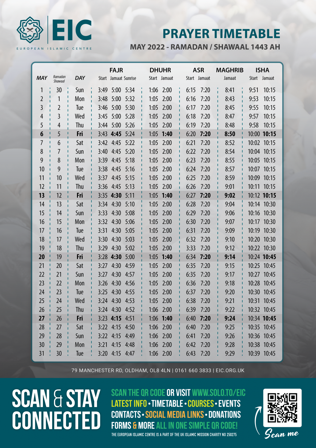 Prayer Times European Islamic Centre
